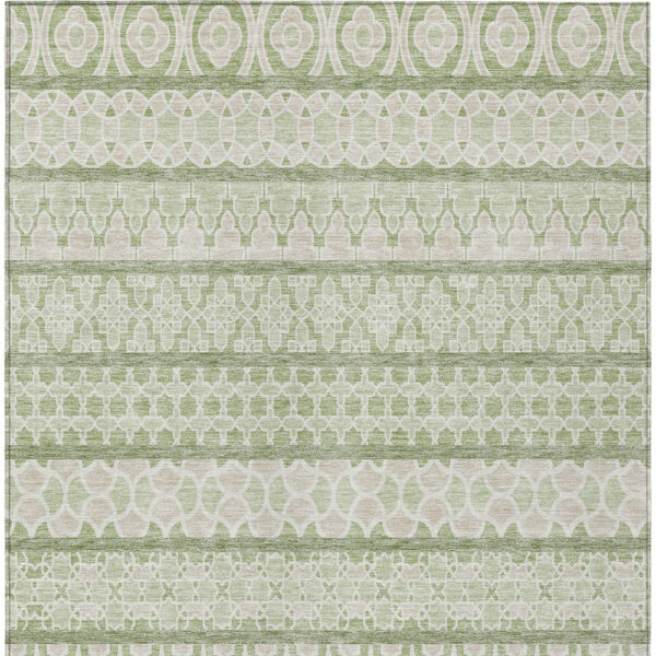 5' X 8' Artichoke Green And Ivory Quatrefoil Washable Indoor Outdoor Area Rug