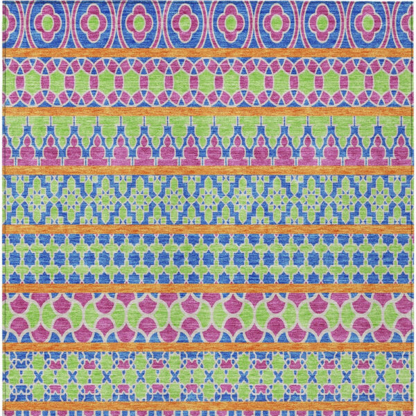 10' X 14' Blush Blue And Lime Green Quatrefoil Washable Indoor Outdoor Area Rug