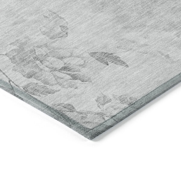 8' Gray Charcoal And Silver Round Floral Washable Indoor Outdoor Area Rug
