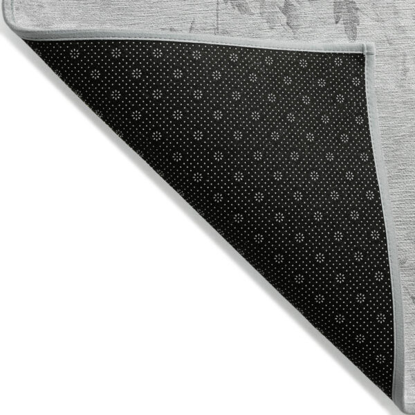 8' Gray Charcoal And Silver Round Floral Washable Indoor Outdoor Area Rug