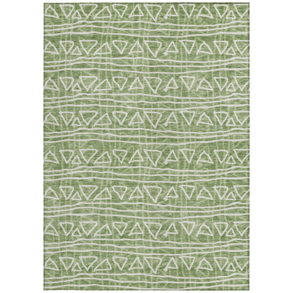 5' X 8' Green And Ivory Geometric Washable Indoor Outdoor Area Rug