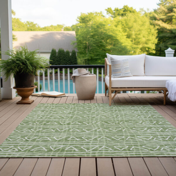 5' X 8' Green And Ivory Geometric Washable Indoor Outdoor Area Rug