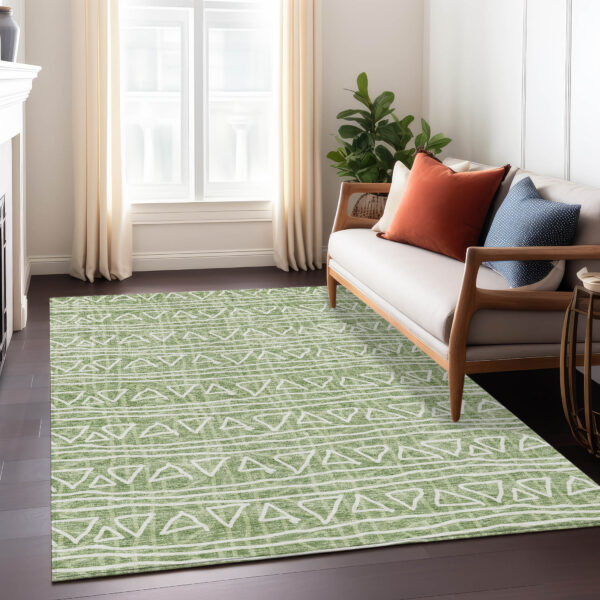 5' X 8' Green And Ivory Geometric Washable Indoor Outdoor Area Rug