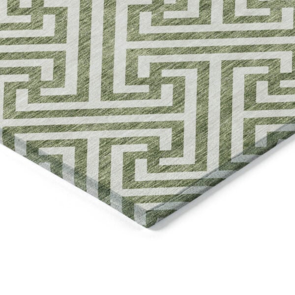 8' X 10' Green And Beige Geometric Washable Indoor Outdoor Area Rug