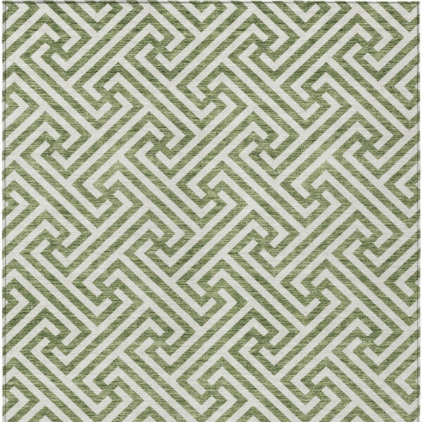 8' X 10' Green And Beige Geometric Washable Indoor Outdoor Area Rug