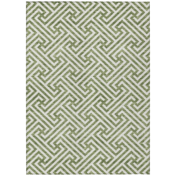 8' X 10' Green And Beige Geometric Washable Indoor Outdoor Area Rug