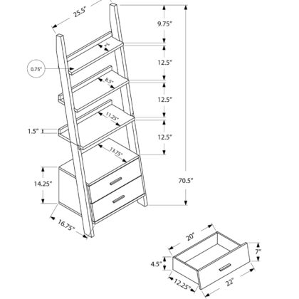 69" Gray and White Wood Ladder Bookcase With Two drawers