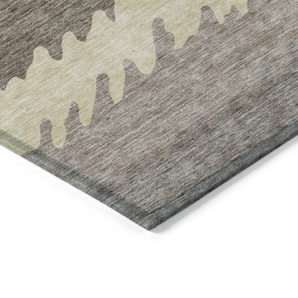 3' X 5' Taupe Brown And Gray Striped Washable Indoor Outdoor Area Rug