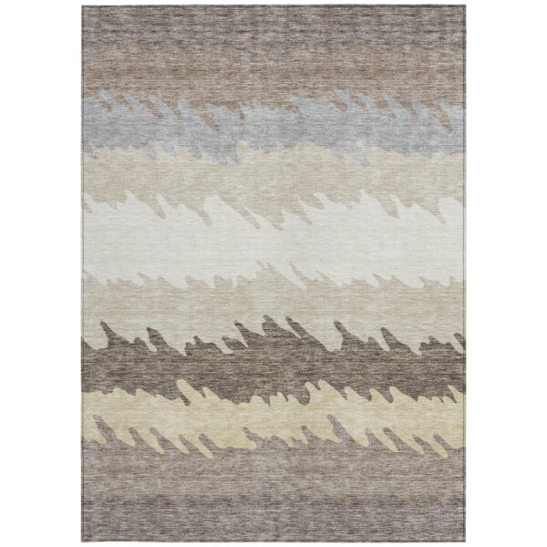 3' X 5' Taupe Brown And Gray Striped Washable Indoor Outdoor Area Rug
