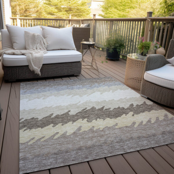 3' X 5' Taupe Brown And Gray Striped Washable Indoor Outdoor Area Rug