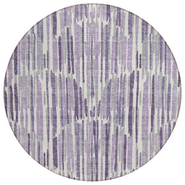 8' Purple Ivory And Lavender Round Abstract Washable Indoor Outdoor Area Rug