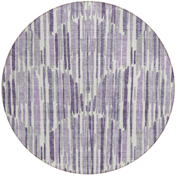 8' Purple Ivory And Lavender Round Abstract Washable Indoor Outdoor Area Rug