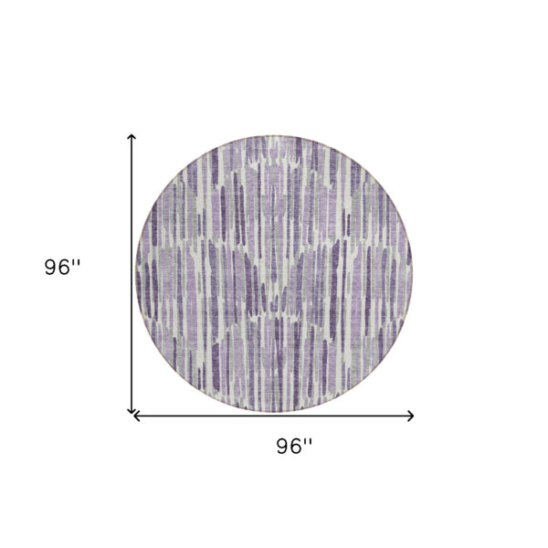8' Purple Ivory And Lavender Round Abstract Washable Indoor Outdoor Area Rug