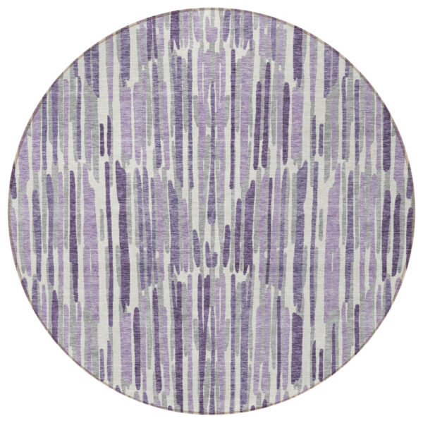 8' Purple Ivory And Lavender Round Abstract Washable Indoor Outdoor Area Rug