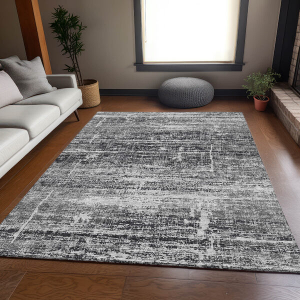 5' X 8' Black Gray And Charcoal Abstract Washable Indoor Outdoor Area Rug