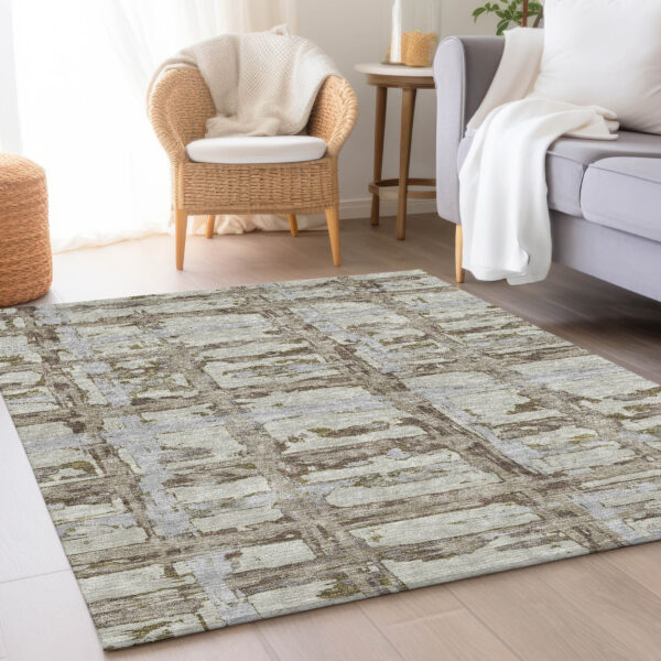 8' X 10' Taupe Gray And Brown Striped Washable Indoor Outdoor Area Rug