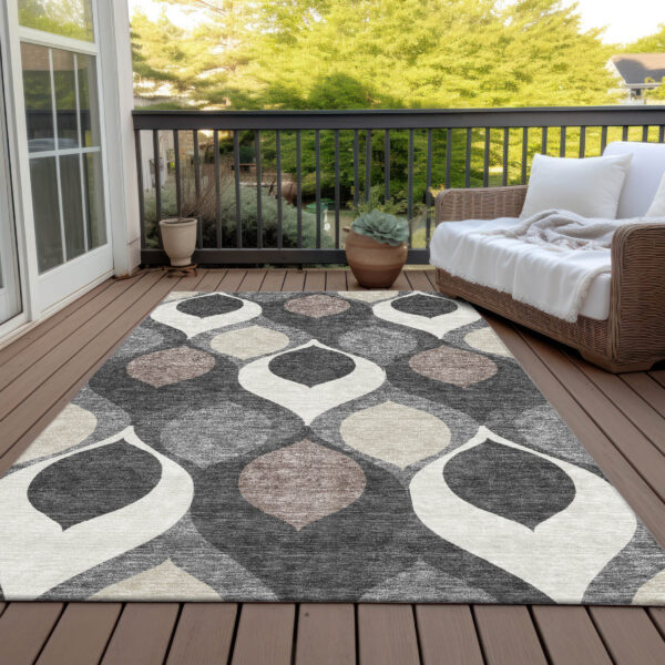 3' X 5' Gray Beige And Taupe Ogee Washable Indoor Outdoor Area Rug