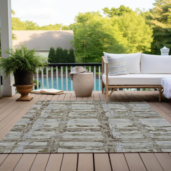 8' X 10' Taupe Gray And Brown Striped Washable Indoor Outdoor Area Rug