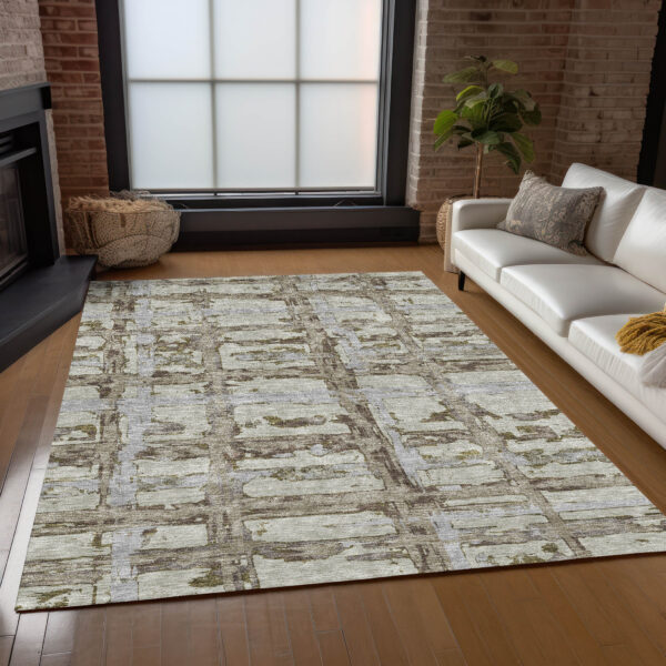 8' X 10' Taupe Gray And Brown Striped Washable Indoor Outdoor Area Rug