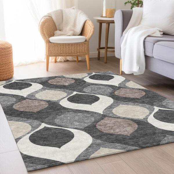 3' X 5' Gray Beige And Taupe Ogee Washable Indoor Outdoor Area Rug