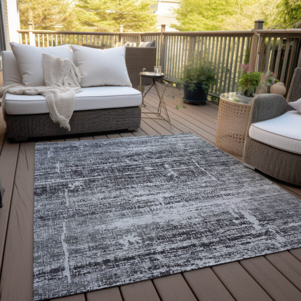 5' X 8' Black Gray And Charcoal Abstract Washable Indoor Outdoor Area Rug