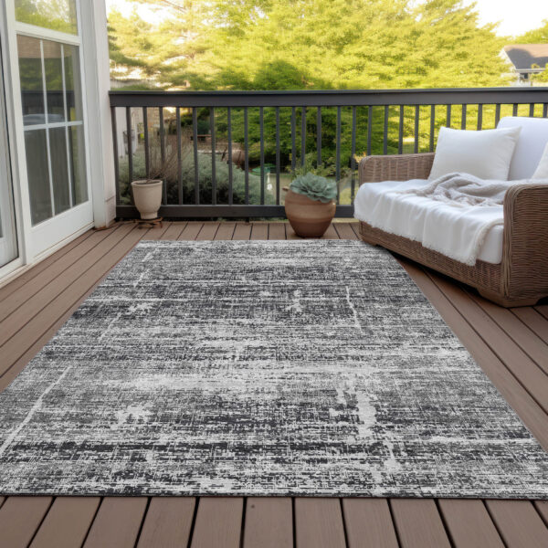 5' X 8' Black Gray And Charcoal Abstract Washable Indoor Outdoor Area Rug