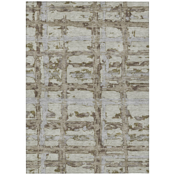 8' X 10' Taupe Gray And Brown Striped Washable Indoor Outdoor Area Rug