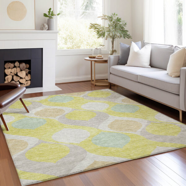 8' X 10' Yellow Mint Green And Beige Ogee Washable Indoor Outdoor Area Rug