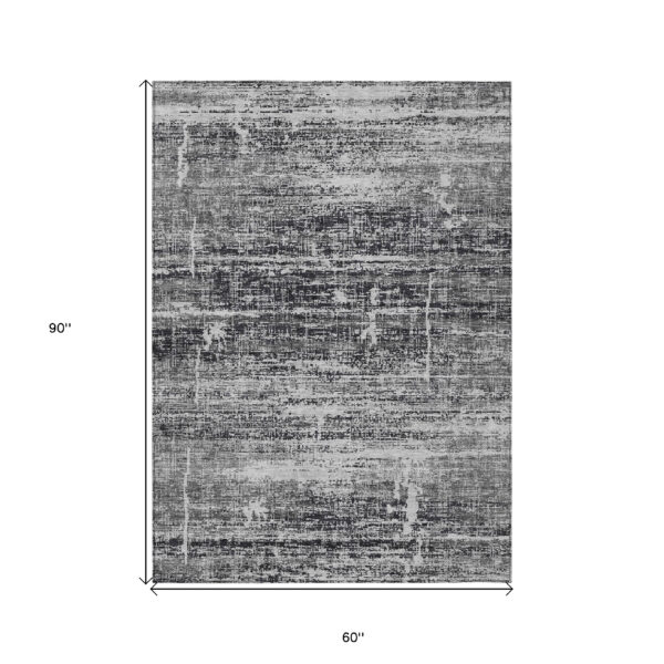 5' X 8' Black Gray And Charcoal Abstract Washable Indoor Outdoor Area Rug