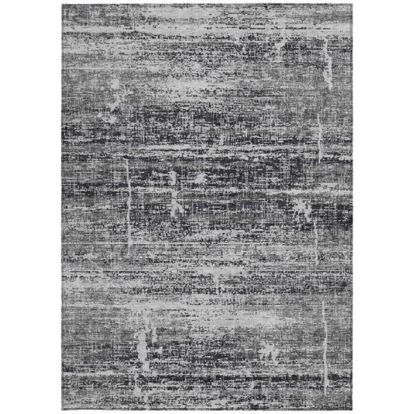 5' X 8' Black Gray And Charcoal Abstract Washable Indoor Outdoor Area Rug