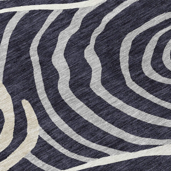8' Black Charcoal And Gray Round Abstract Washable Indoor Outdoor Area Rug