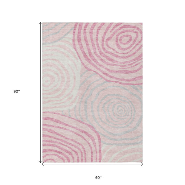 5' X 8' Pink Ivory And Gray Abstract Washable Indoor Outdoor Area Rug