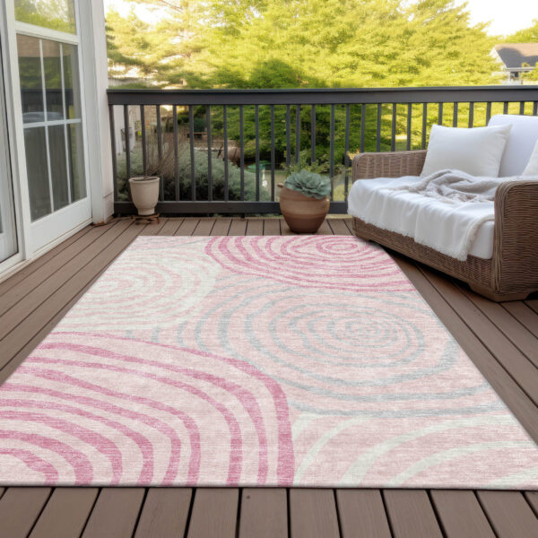 5' X 8' Pink Ivory And Gray Abstract Washable Indoor Outdoor Area Rug
