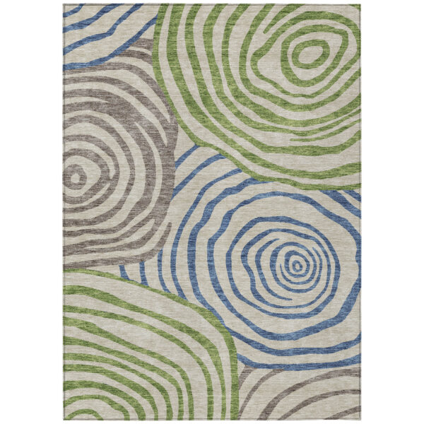 8' X 10' Beige Taupe And Green Abstract Washable Indoor Outdoor Area Rug