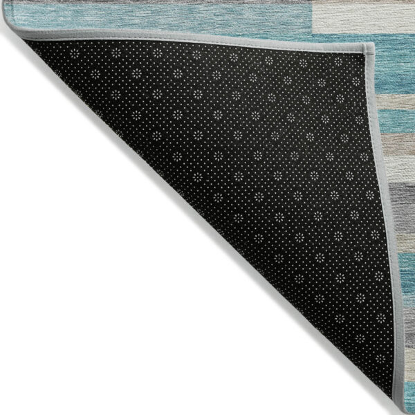 3' X 5' Teal Blue Gray And Beige Striped Washable Indoor Outdoor Area Rug