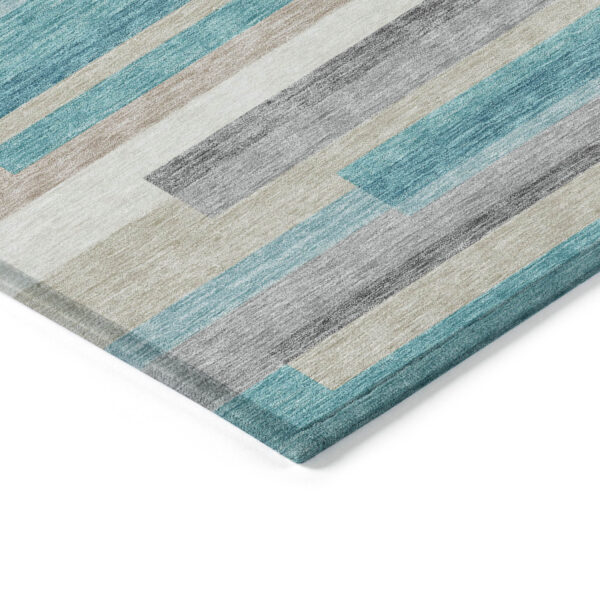 3' X 5' Teal Blue Gray And Beige Striped Washable Indoor Outdoor Area Rug