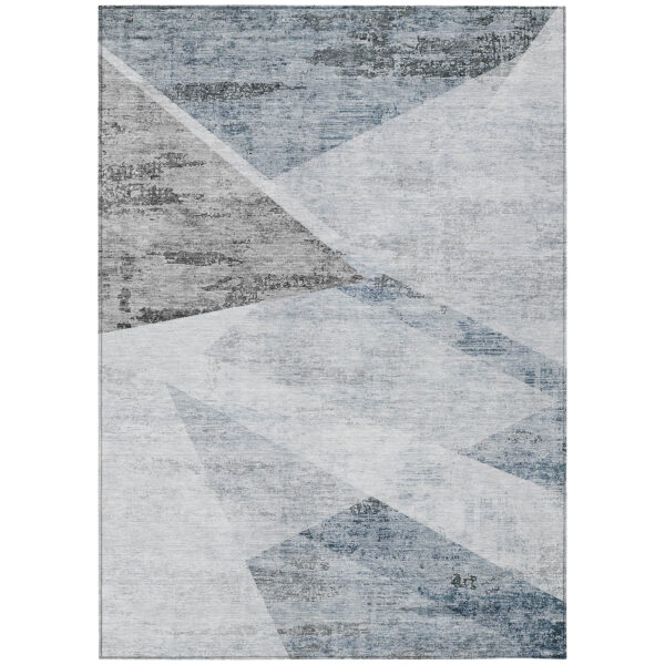 8' X 10' Sky Blue Gray And Charcoal Abstract Washable Indoor Outdoor Area Rug