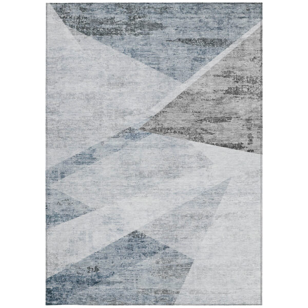8' X 10' Sky Blue Gray And Charcoal Abstract Washable Indoor Outdoor Area Rug