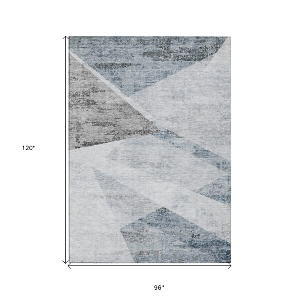 8' X 10' Sky Blue Gray And Charcoal Abstract Washable Indoor Outdoor Area Rug