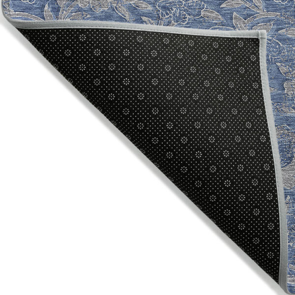 5' X 8' Denim Blue And Taupe Floral Washable Indoor Outdoor Area Rug