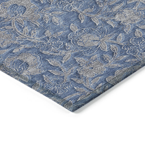 5' X 8' Denim Blue And Taupe Floral Washable Indoor Outdoor Area Rug