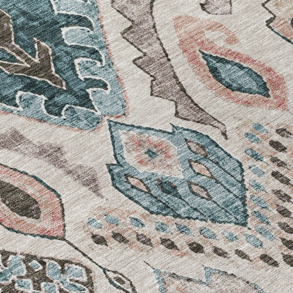 10' X 14' Beige Teal Blue And Copper Moroccan Washable Indoor Outdoor Area Rug