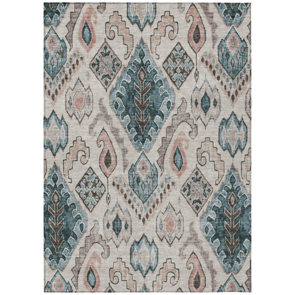 10' X 14' Beige Teal Blue And Copper Moroccan Washable Indoor Outdoor Area Rug