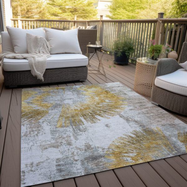 10' X 14' Gold Beige And Ivory Abstract Washable Indoor Outdoor Area Rug