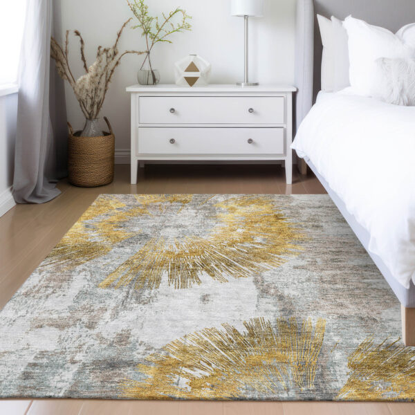 10' X 14' Gold Beige And Ivory Abstract Washable Indoor Outdoor Area Rug