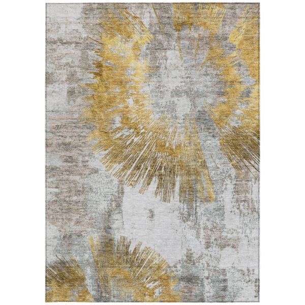10' X 14' Gold Beige And Ivory Abstract Washable Indoor Outdoor Area Rug