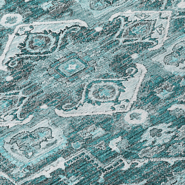 8' X 10' Teal Blue Gray And Charcoal Oriental Washable Indoor Outdoor Area Rug