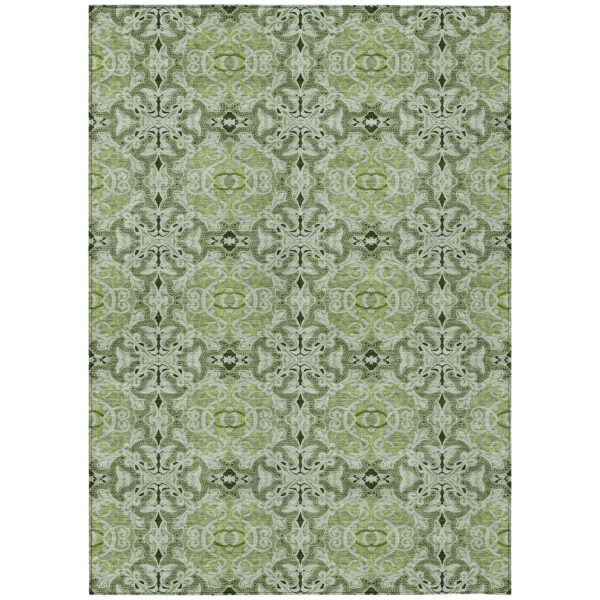 3' X 5' Artichoke Green And Fern Green Medallion Washable Indoor Outdoor Area Rug