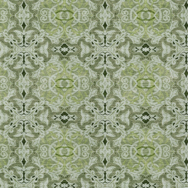 3' X 5' Artichoke Green And Fern Green Medallion Washable Indoor Outdoor Area Rug