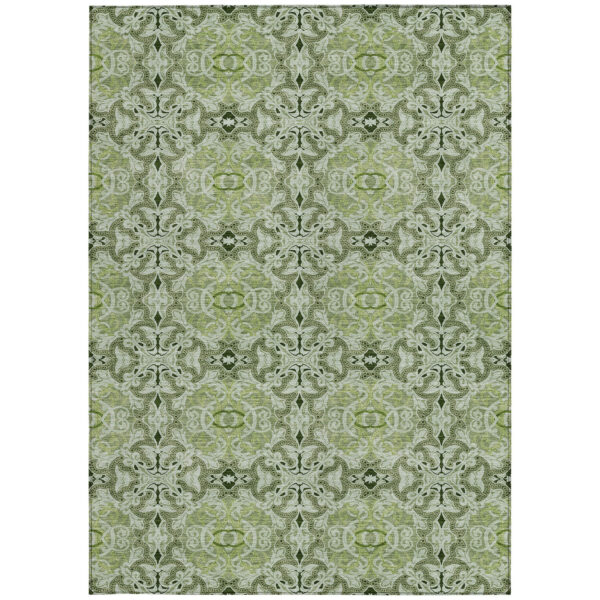 3' X 5' Artichoke Green And Fern Green Medallion Washable Indoor Outdoor Area Rug